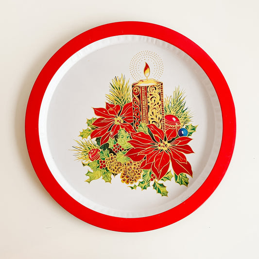 Festive Tin Tray - Holiday Candle and Poinsettia