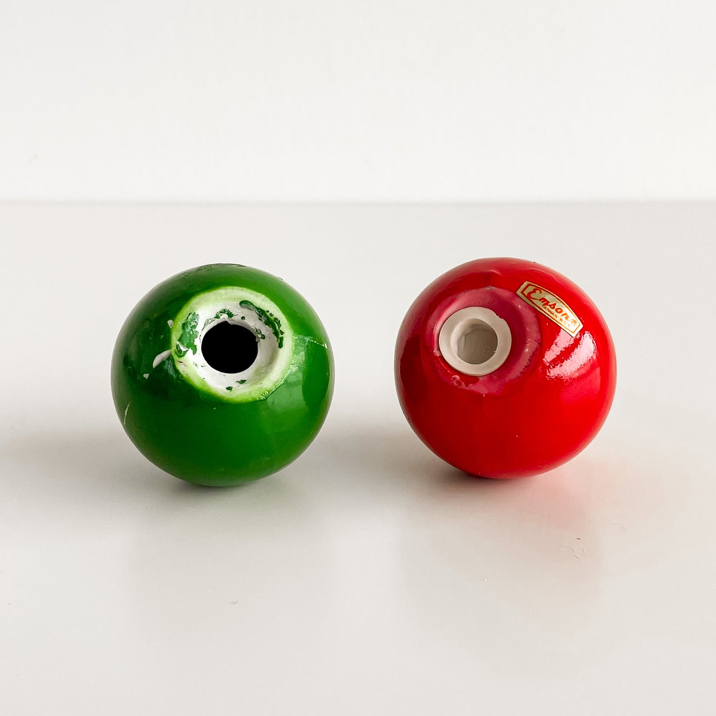 Salt & Pepper Shakers - Red and Green Christmas Ornaments
