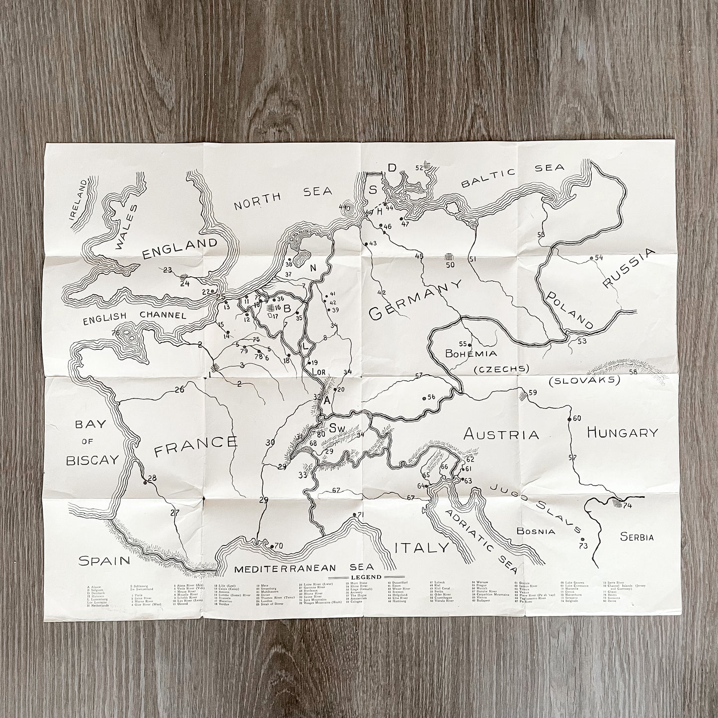 Vintage Poster - Black & White European Pencil Drawing Map