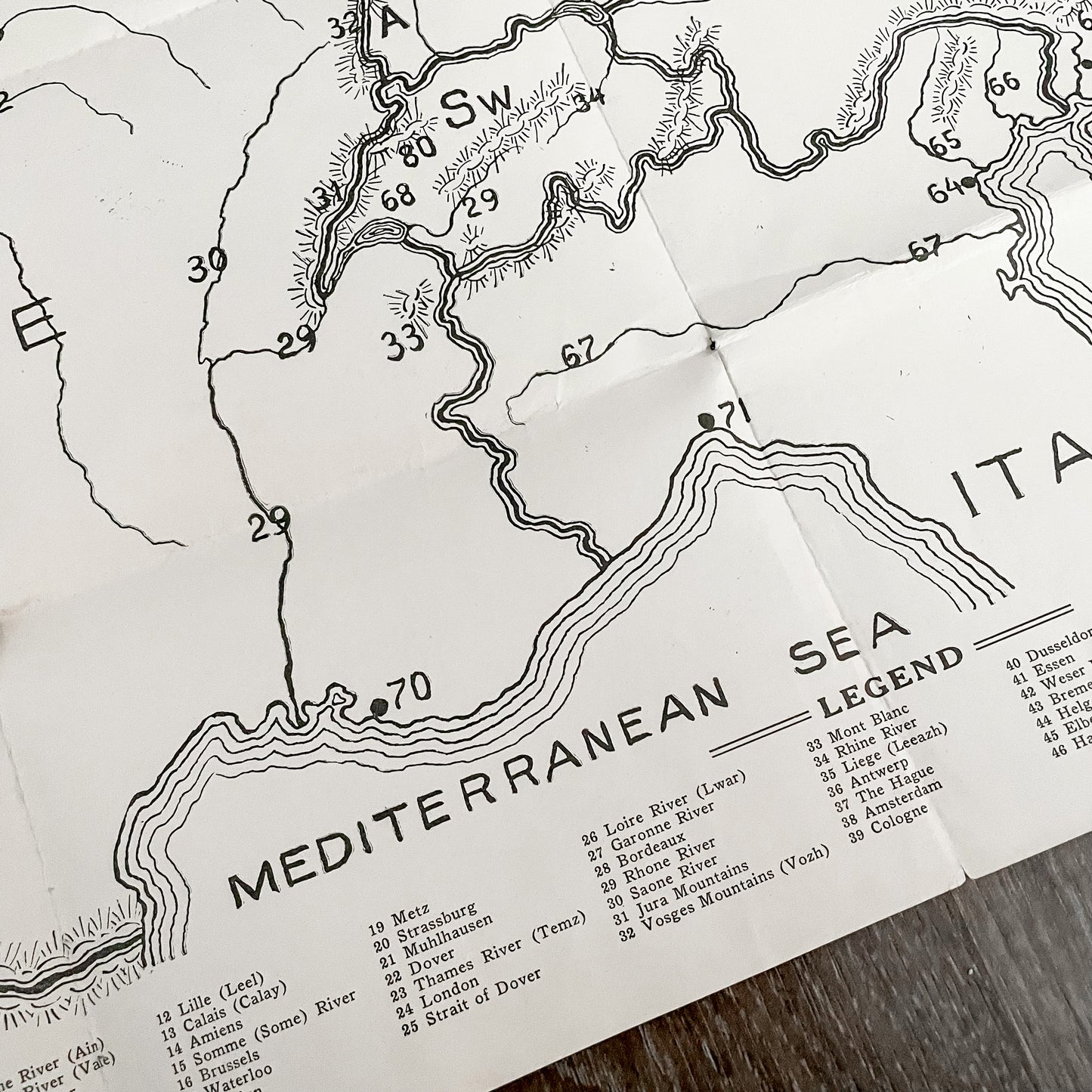 Vintage Poster - Black & White European Pencil Drawing Map