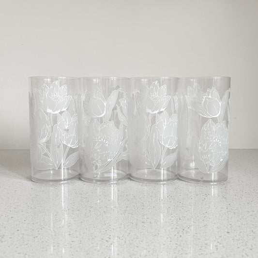 White Floral Acrylic Drinkware (Set of 4)