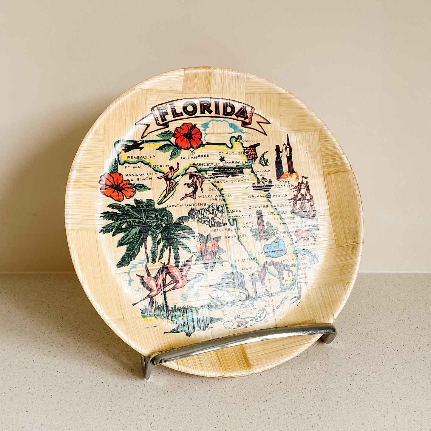 Florida Map Souvenir Bamboo Serving Tray