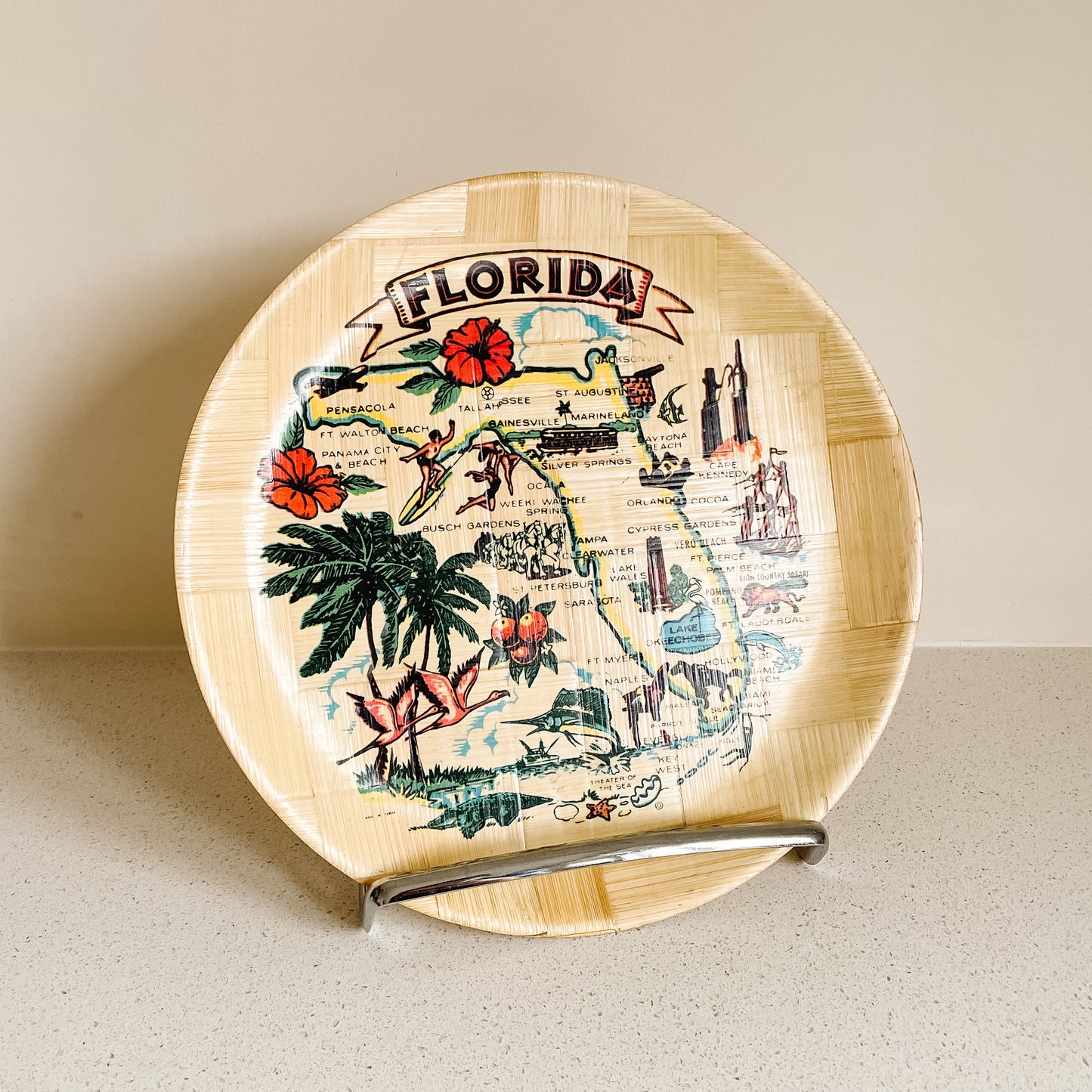 Florida Map Souvenir Bamboo Serving Tray