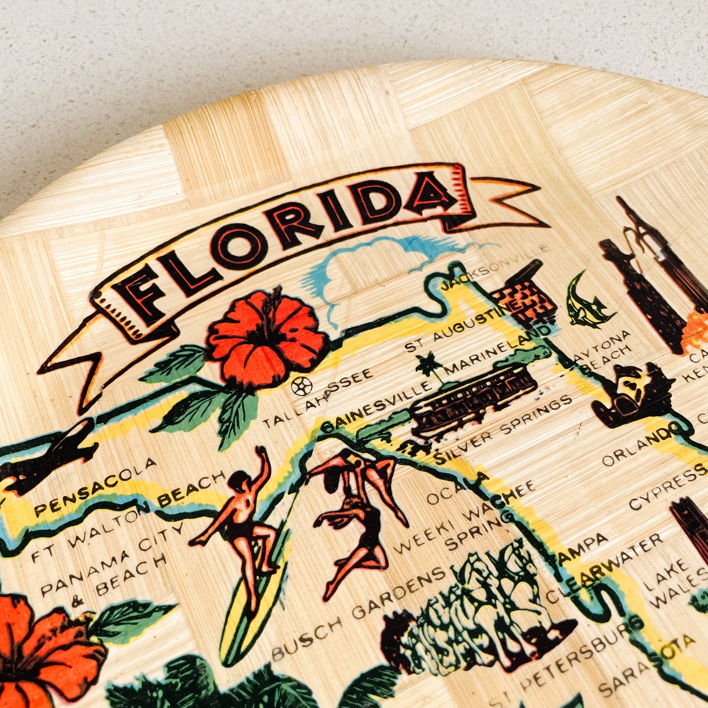 Florida Map Souvenir Bamboo Serving Tray