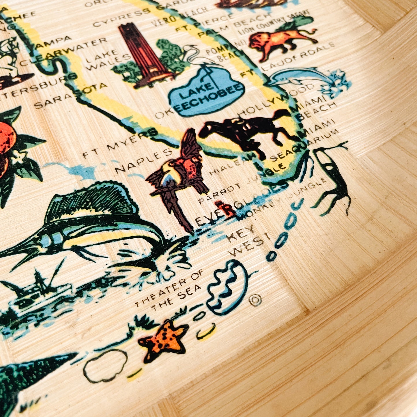 Florida Map Souvenir Bamboo Serving Tray