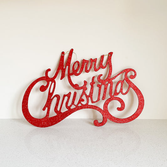 Festive Merry Christmas Glitter Script Sign