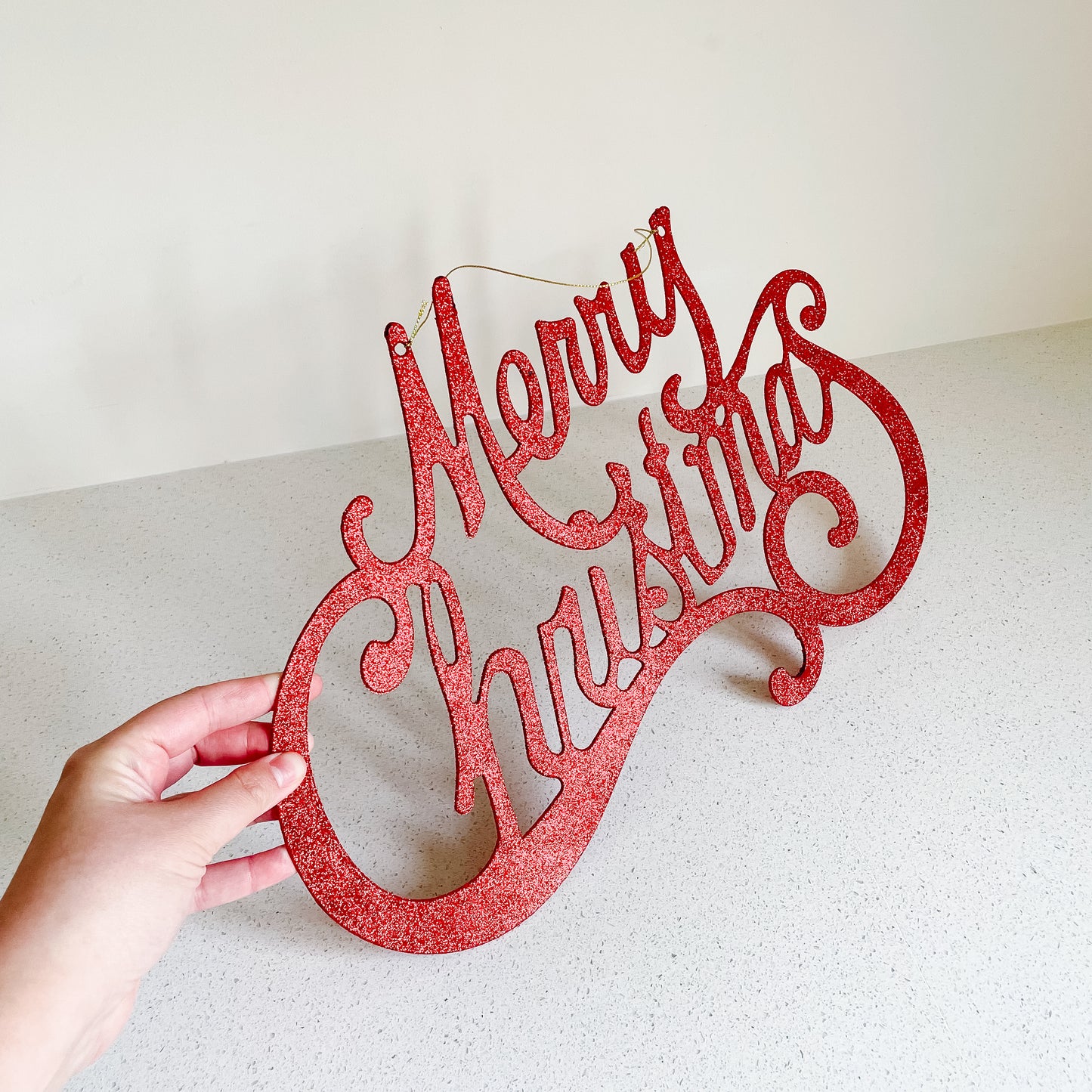 Festive Merry Christmas Glitter Script Sign
