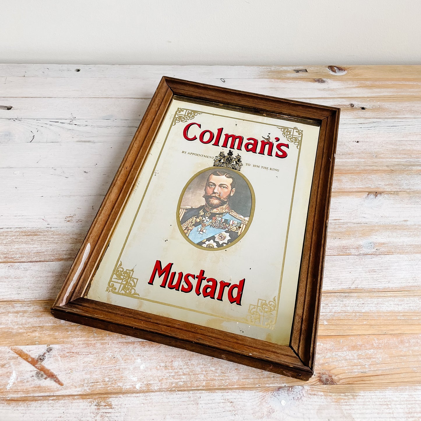 Antique 1920s Colman's Mustard Advertising Mirror with George V Portrait (13" x 9")