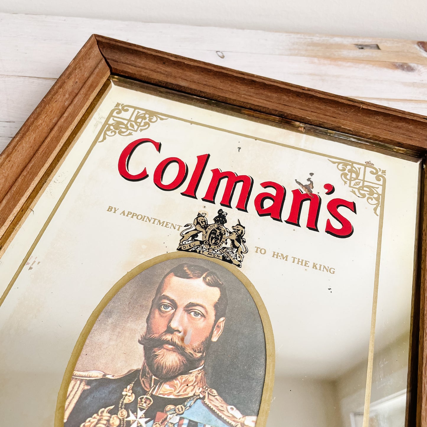 Antique 1920s Colman's Mustard Advertising Mirror with George V Portrait (13" x 9")