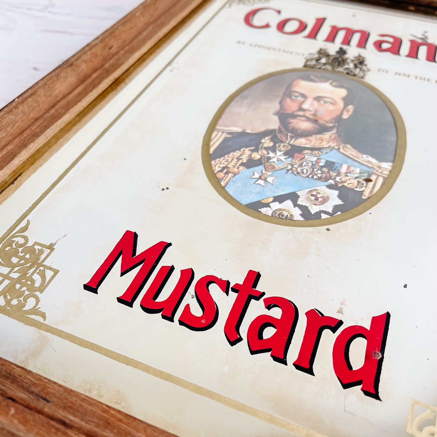 Antique 1920s Colman's Mustard Advertising Mirror with George V Portrait (13" x 9")
