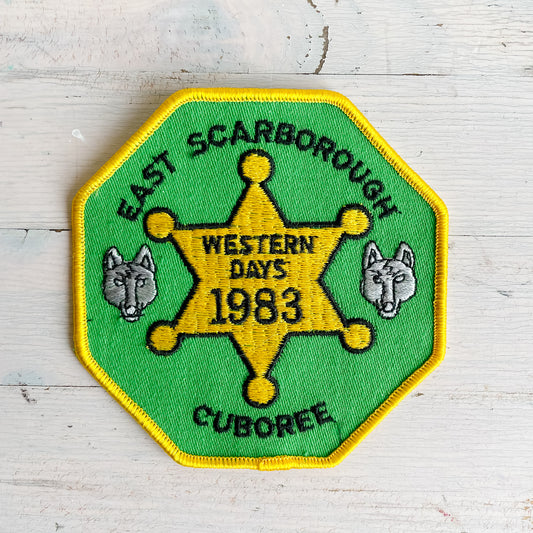 Vintage Embroidered Patch - Boy Scouts East Scarborough 1983 Western Days Cuboree Octagonal Patch