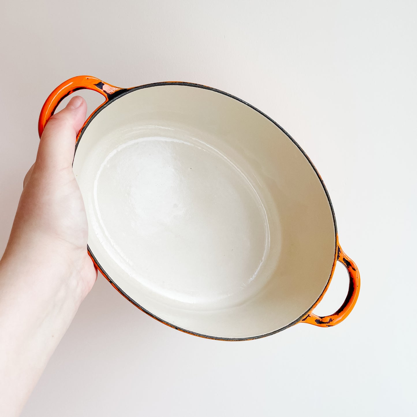 Vintage Oval Le Creuset Flame Orange Enameled Cast Iron Dutch Oven