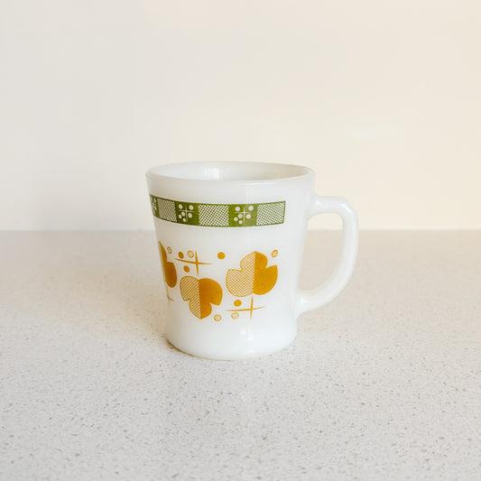 Fire-King "Shamrock" Green/Yellow Milk Glass D-Handle Mug