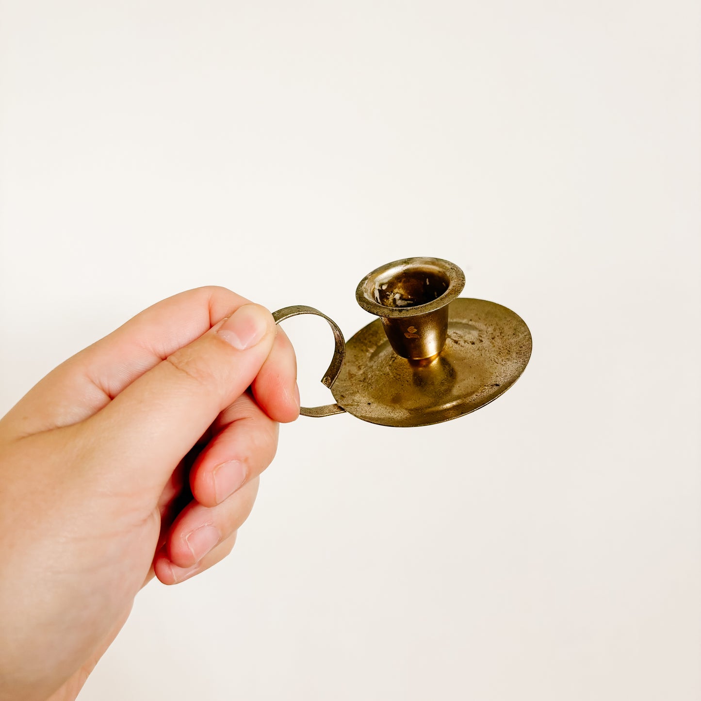 Small Metal Taper Candle Holder with Finger Loop