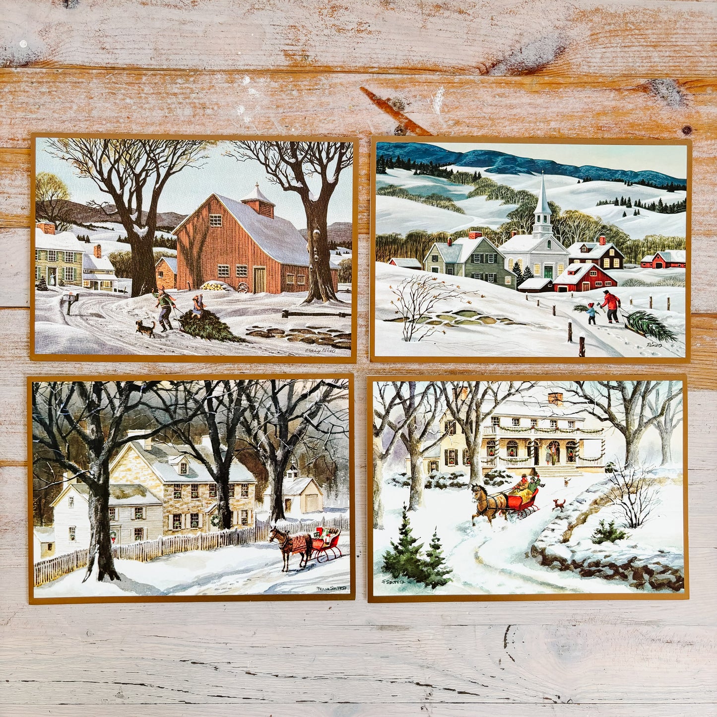 Vintage Christmas Cards with Festive Holiday Scenes (set of 4)