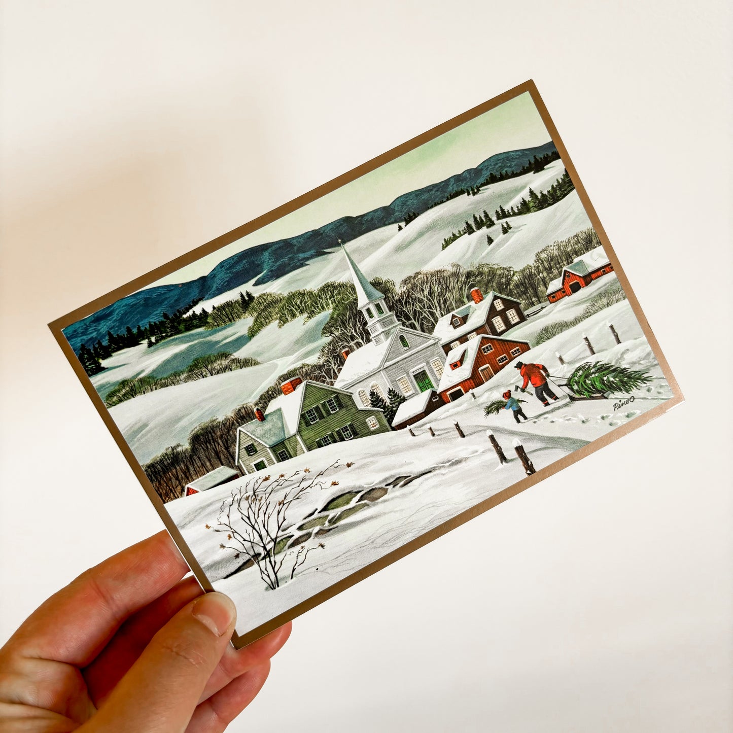 Vintage Christmas Cards with Festive Holiday Scenes (set of 4)