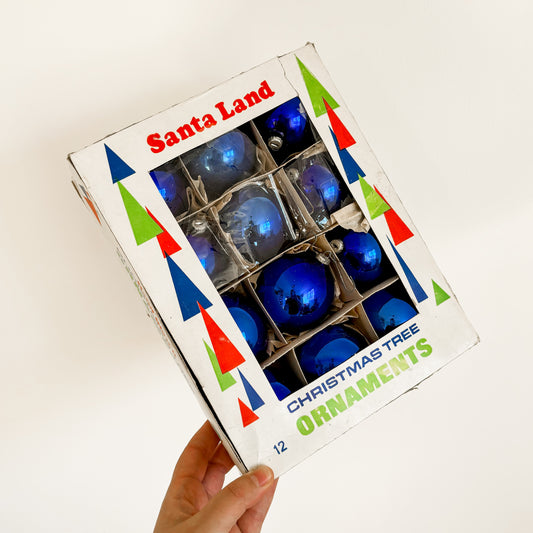 Tree Ornaments - Dark Blue Santa Land Glass Ornaments (set of 12)