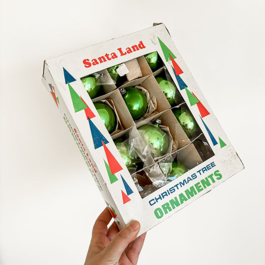 Tree Ornaments - Light Green Santa Land Glass Ornaments (set of 12)