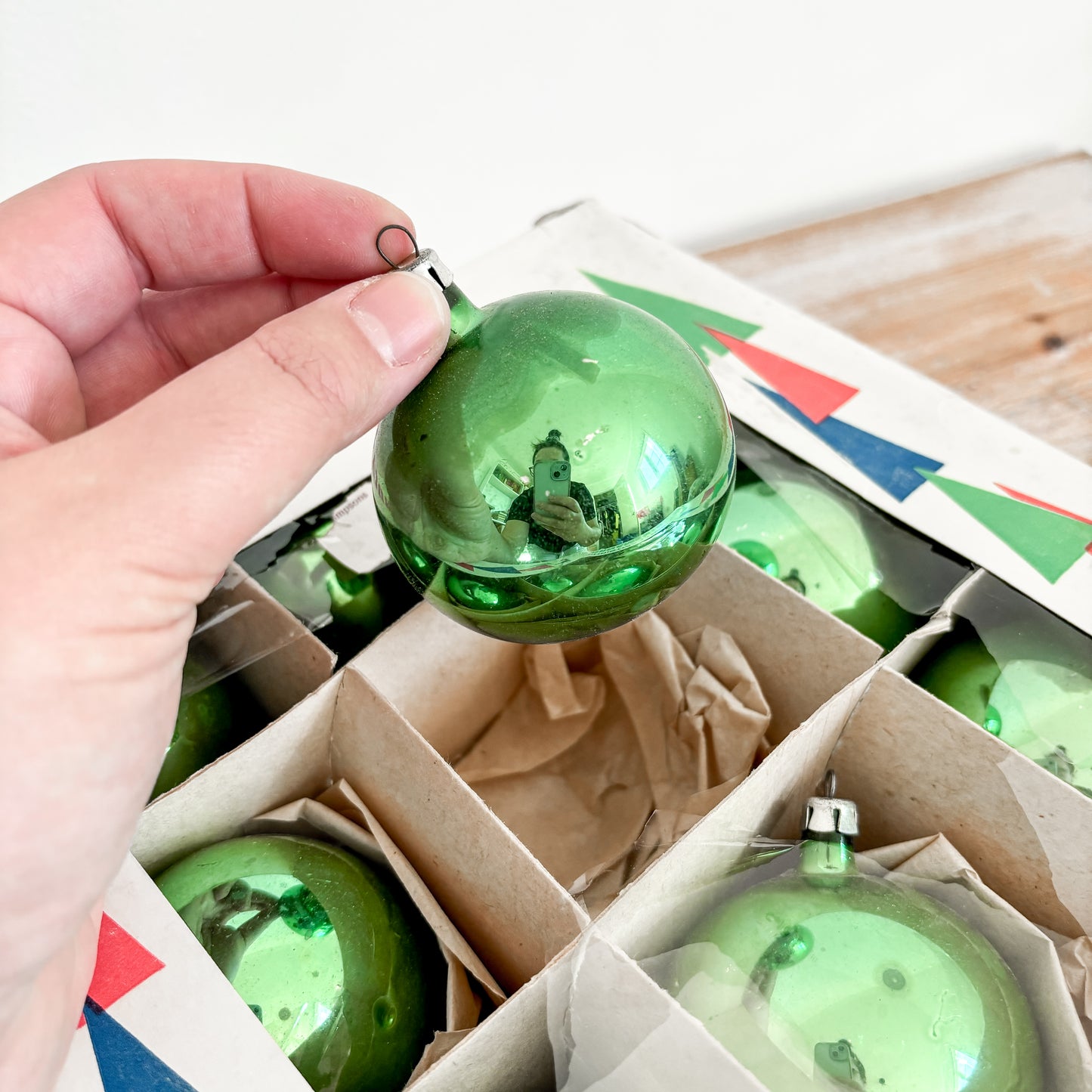 Tree Ornaments - Light Green Santa Land Glass Ornaments (set of 12)