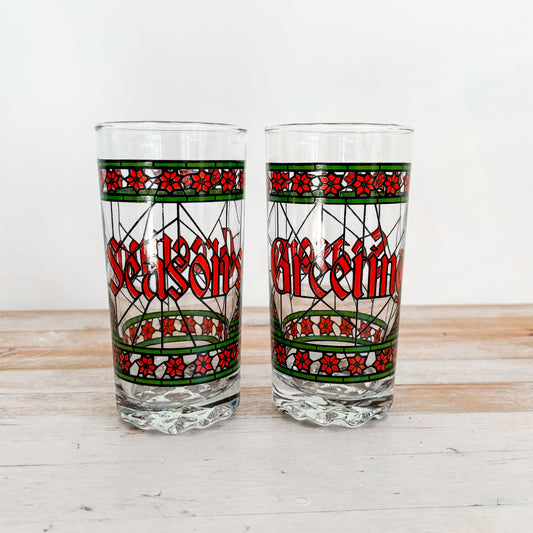 Season's Greetings Red and Green Festive Glassware (set of 2)