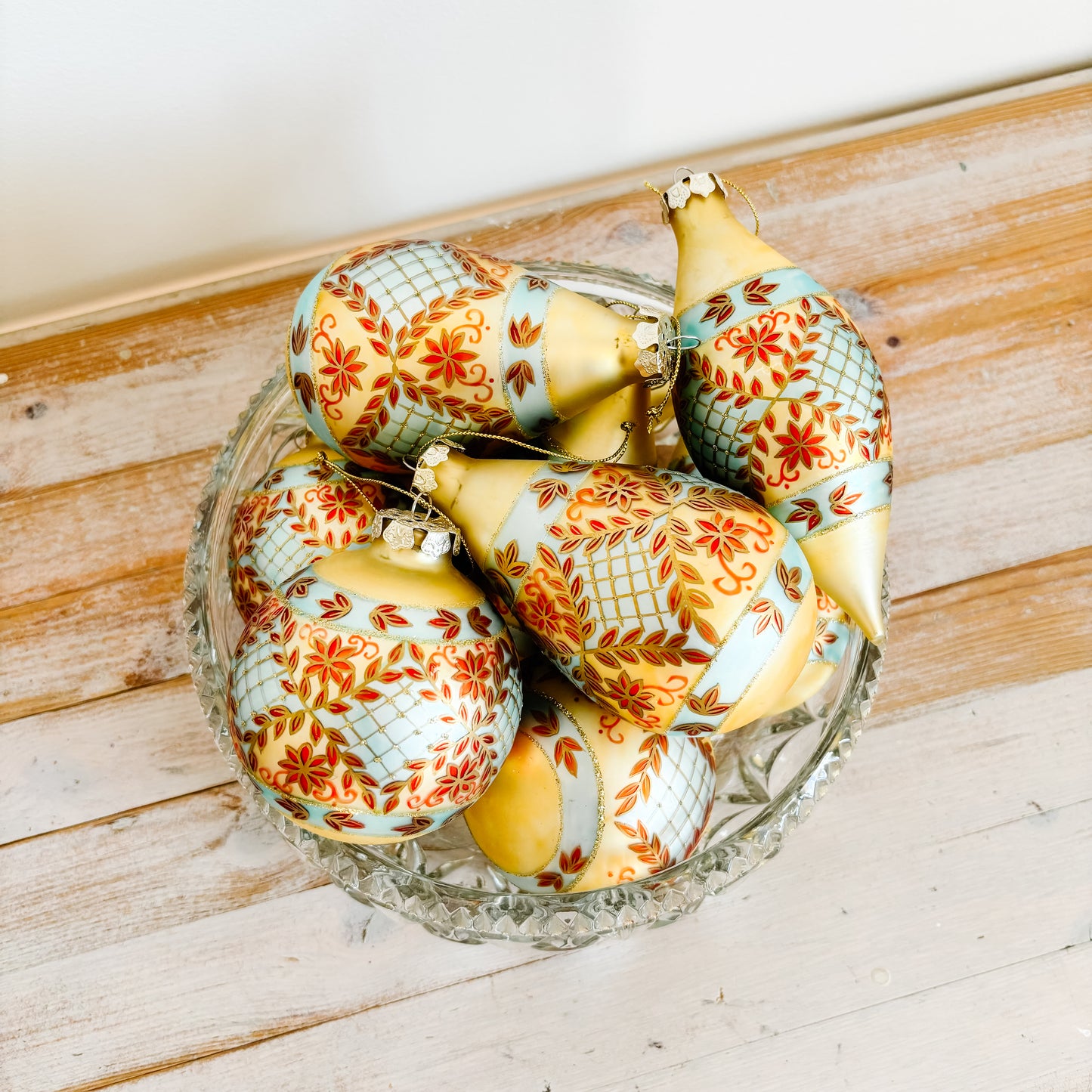 Hand-Painted Yellow Glass Ornaments