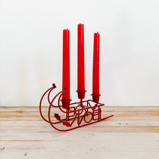 NOEL Red Wire Santa's Sleigh Taper Candle Holder