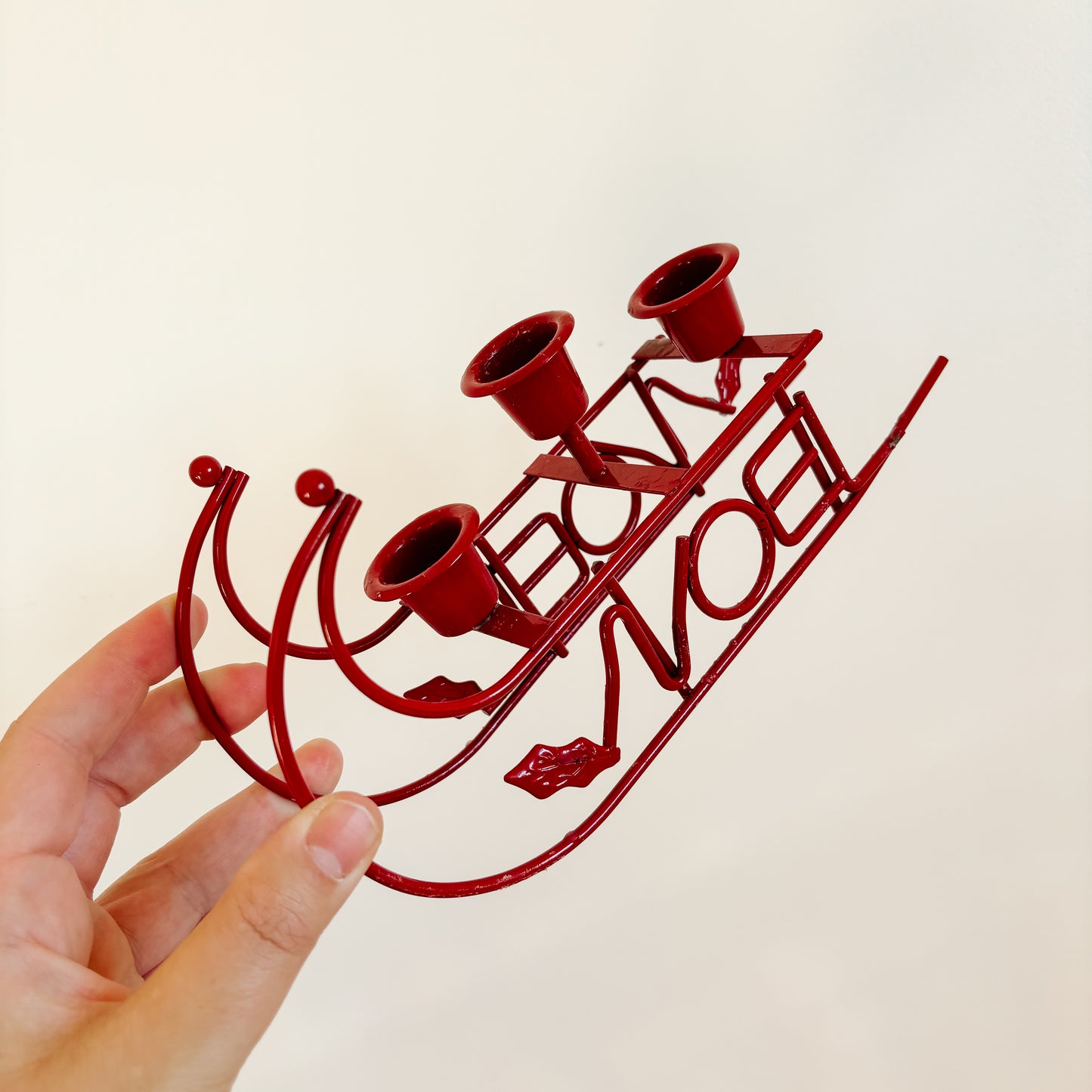 NOEL Red Wire Santa's Sleigh Taper Candle Holder