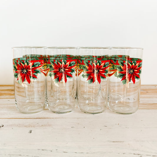 Glassware - Libbey Poinsettia Holiday Bow Glasses (set of 4)