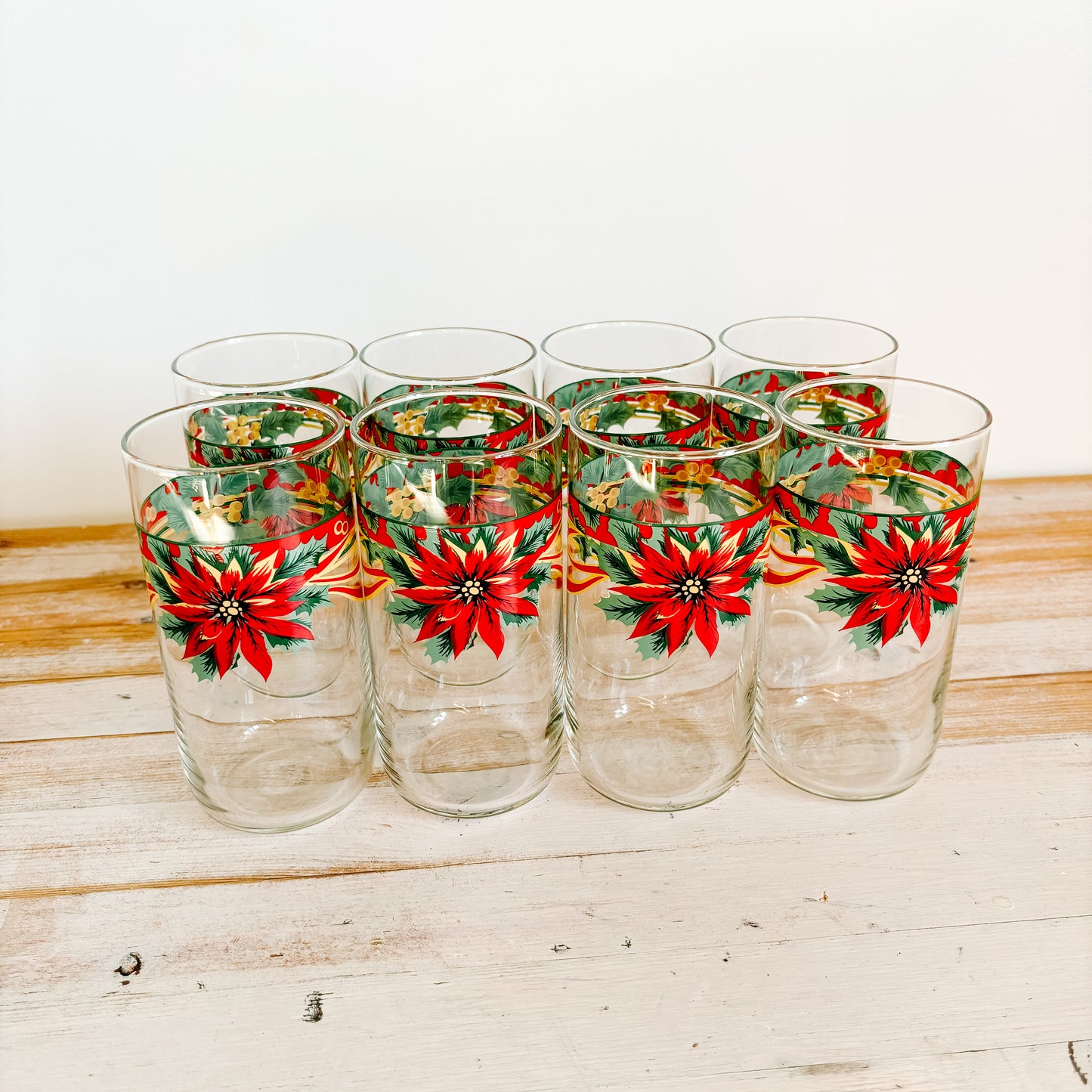 Glassware - Libbey Poinsettia Holiday Bow Glasses (set of 4)