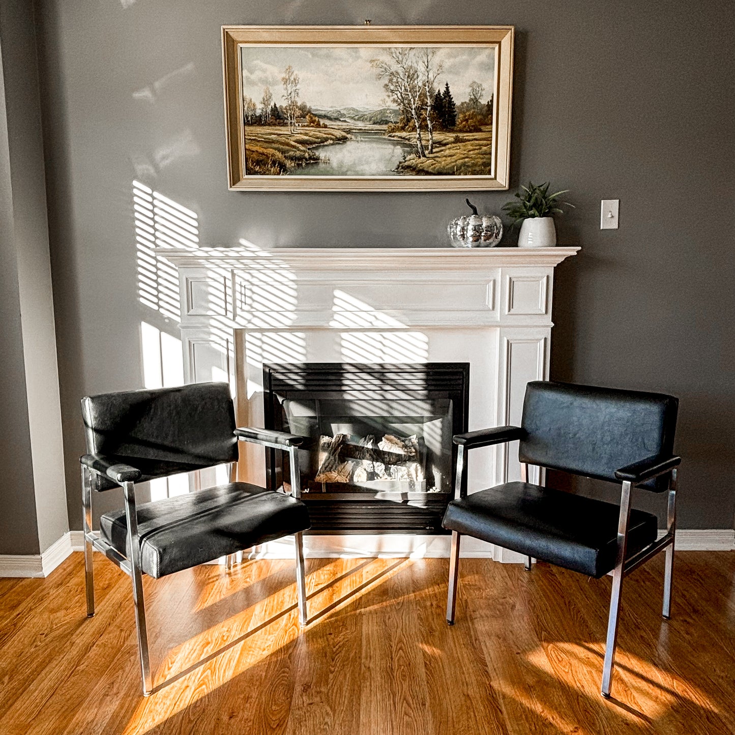 Chrome and Black Vinyl Armchair with Padded Arms