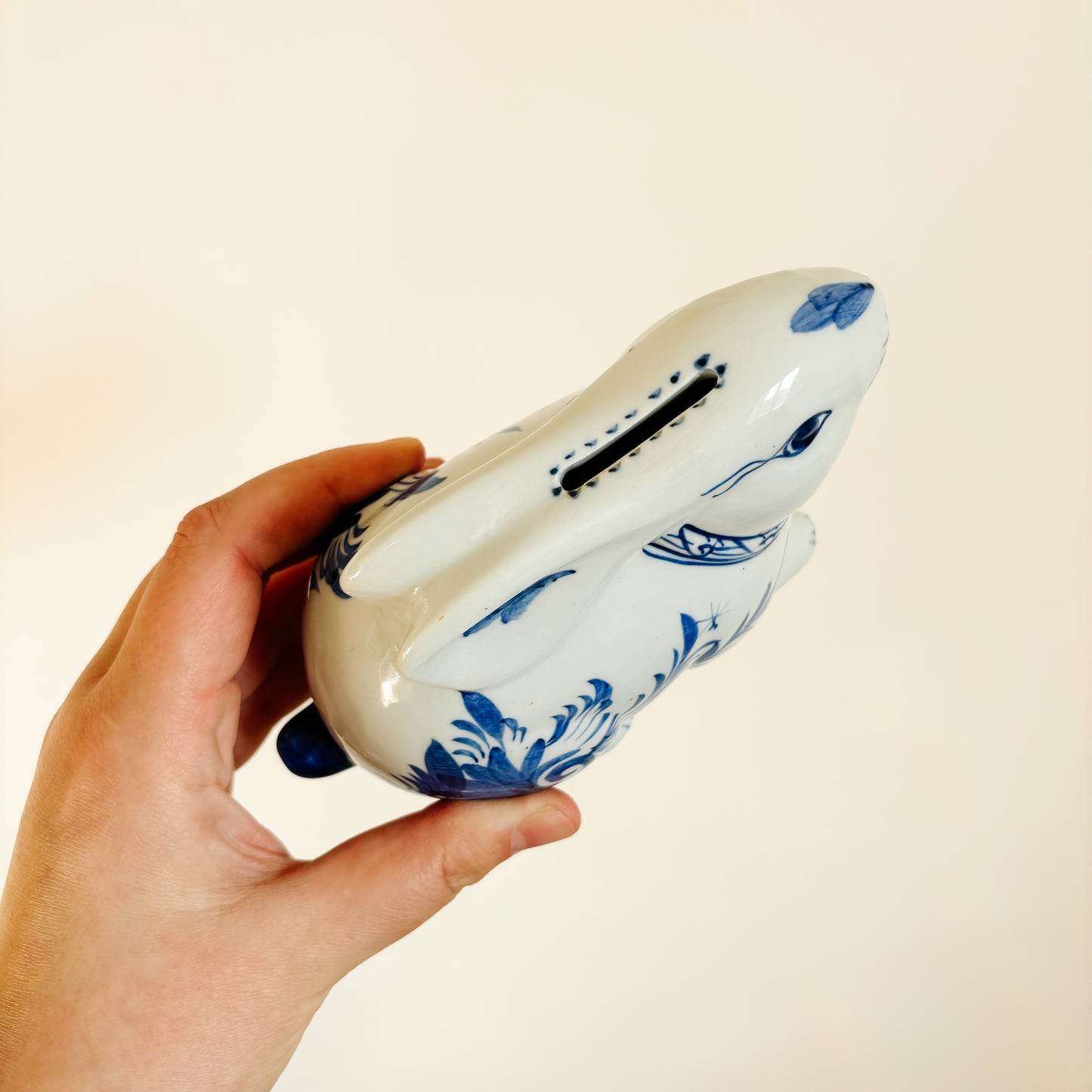 Blue and White Ceramic Bunny Piggy Bank