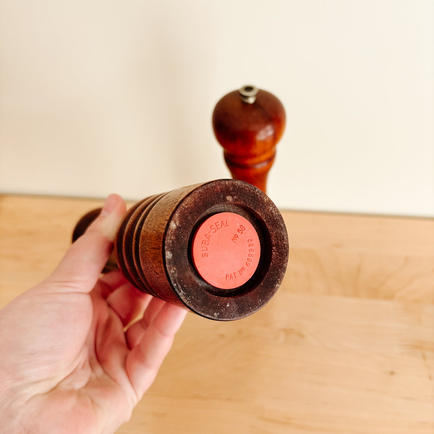 Vintage Baribocraft Maple 9.5" Wooden Pepper Mill and Salt Shaker