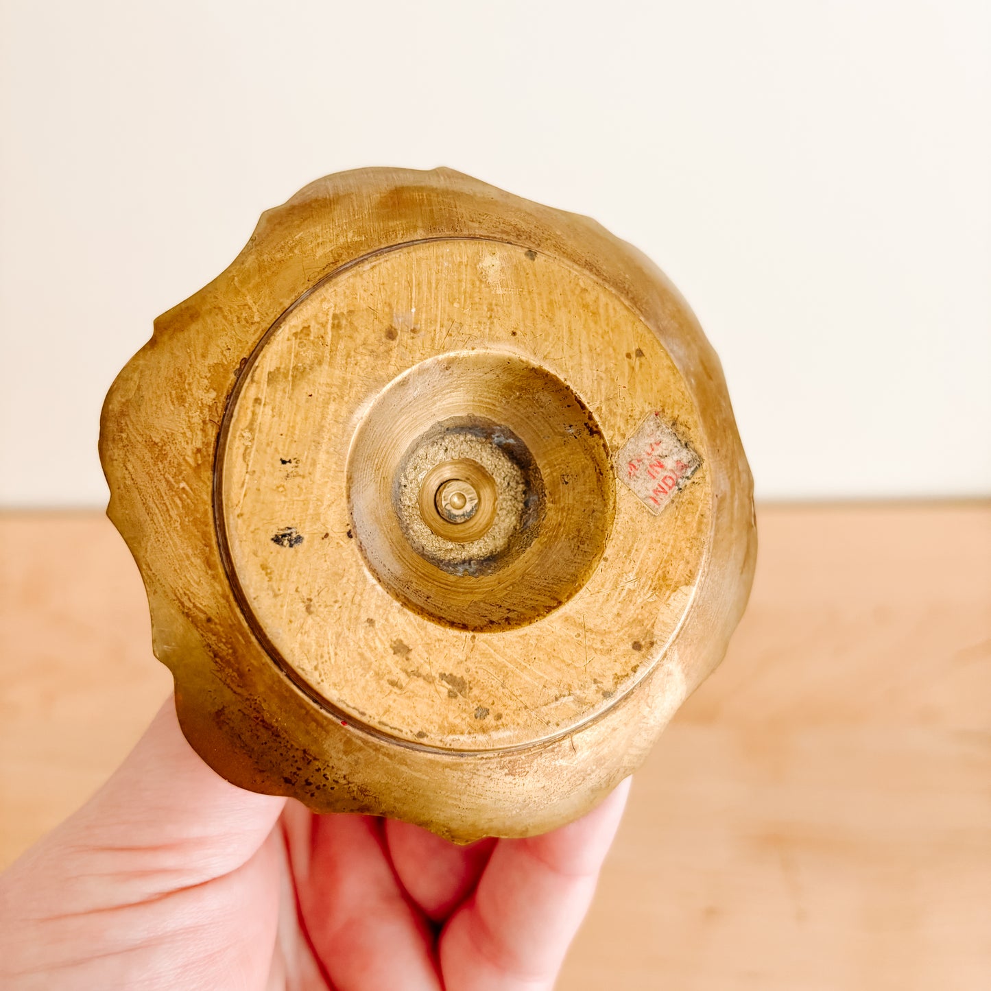 Brass Candle Stick Holder with Mother of Pearl Inlay