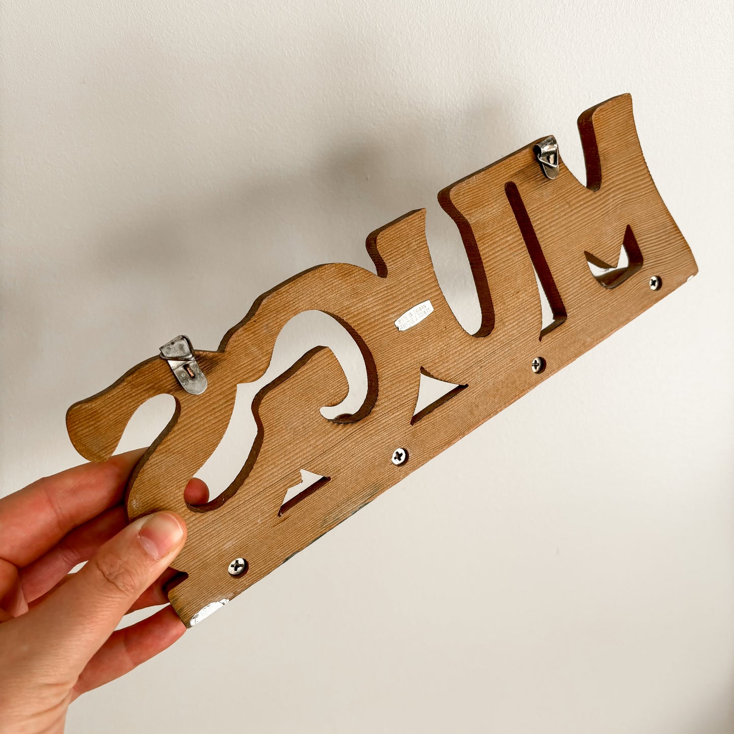 Vintage Wood "MUGS" Text Hanging Peg Rack