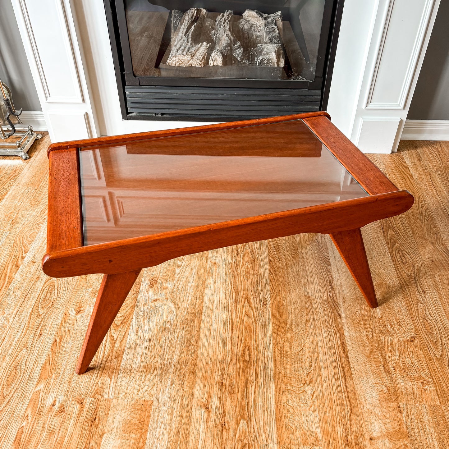 Vintage MCM Coffee Table with Glass Top