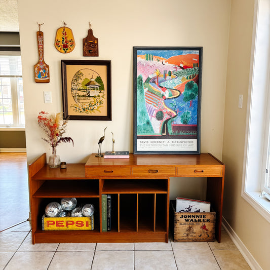 Vintage Teak Expandable Record Storage Cabinet