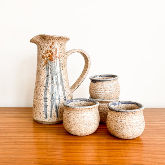 Studio Pottery Ceramic Pitcher and Cups (set of 4)