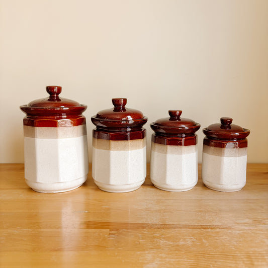 Vintage Tricolour Glazed Pottery Canisters - Set of 4