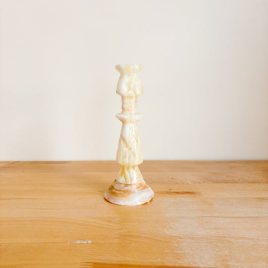 Cream and Green Onyx Taper Candlestick Holder