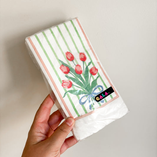 Party Napkins - Pink Tulips with Stripes (set of 16)