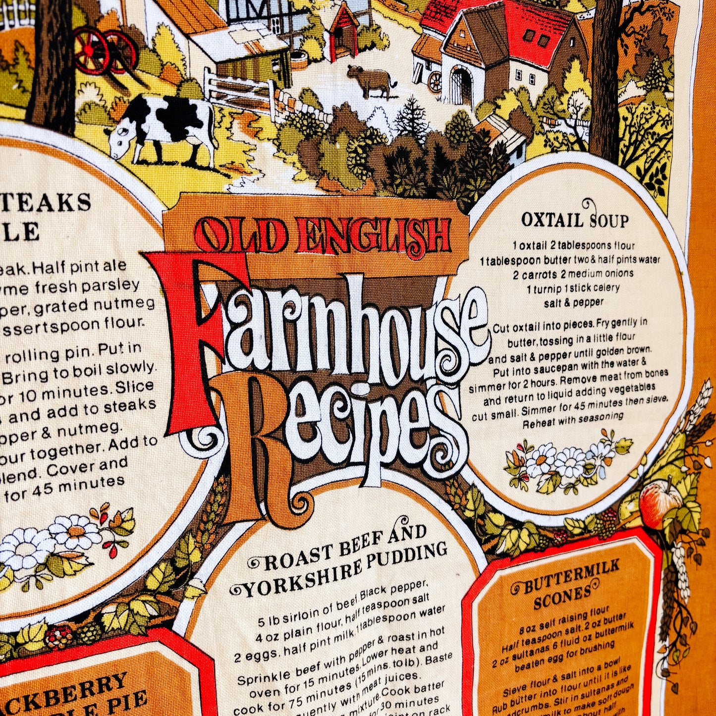 Vintage Cotton Tea Towel - Old English Farmhouse Recipes