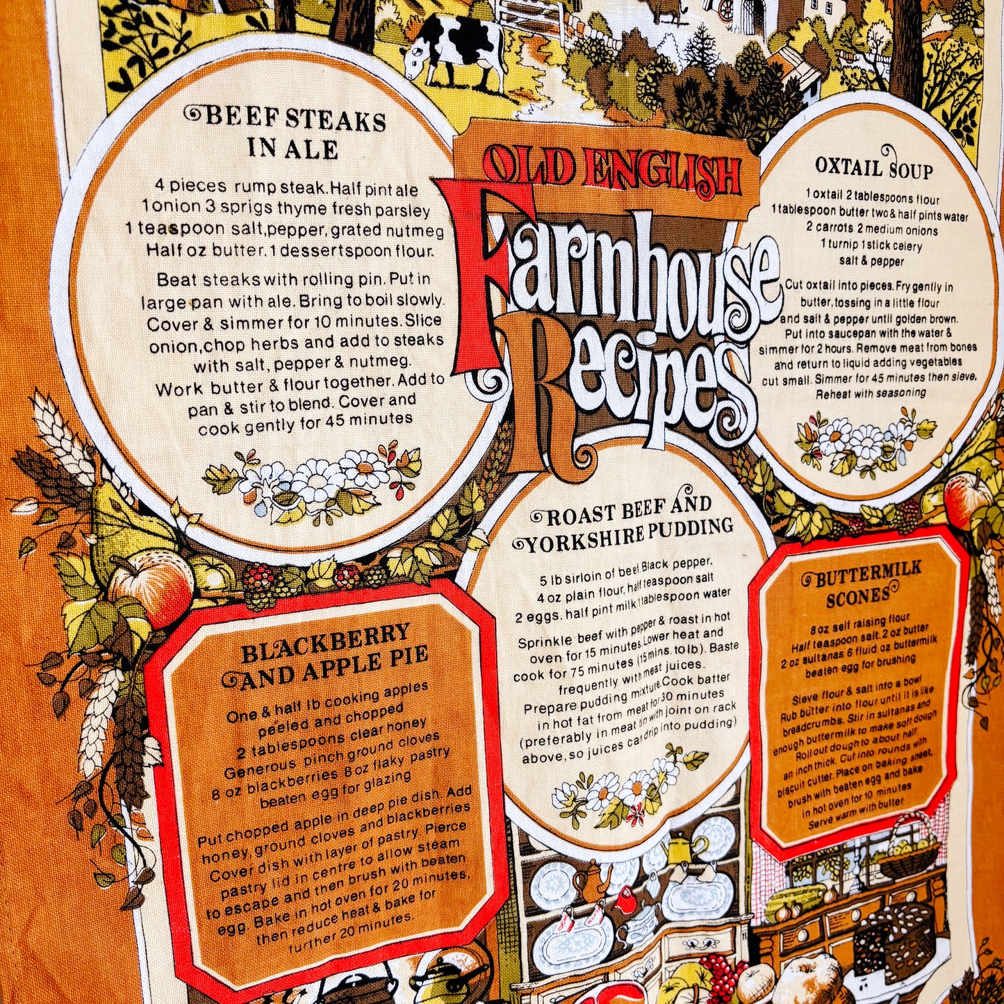 Vintage Cotton Tea Towel - Old English Farmhouse Recipes