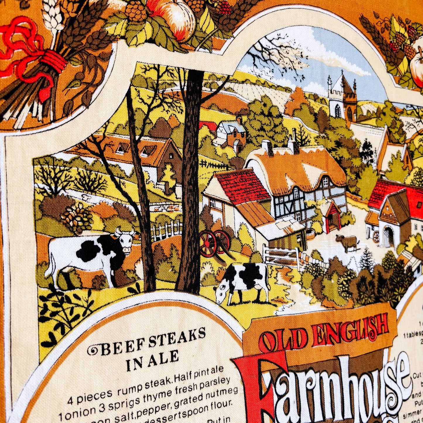 Vintage Cotton Tea Towel - Old English Farmhouse Recipes