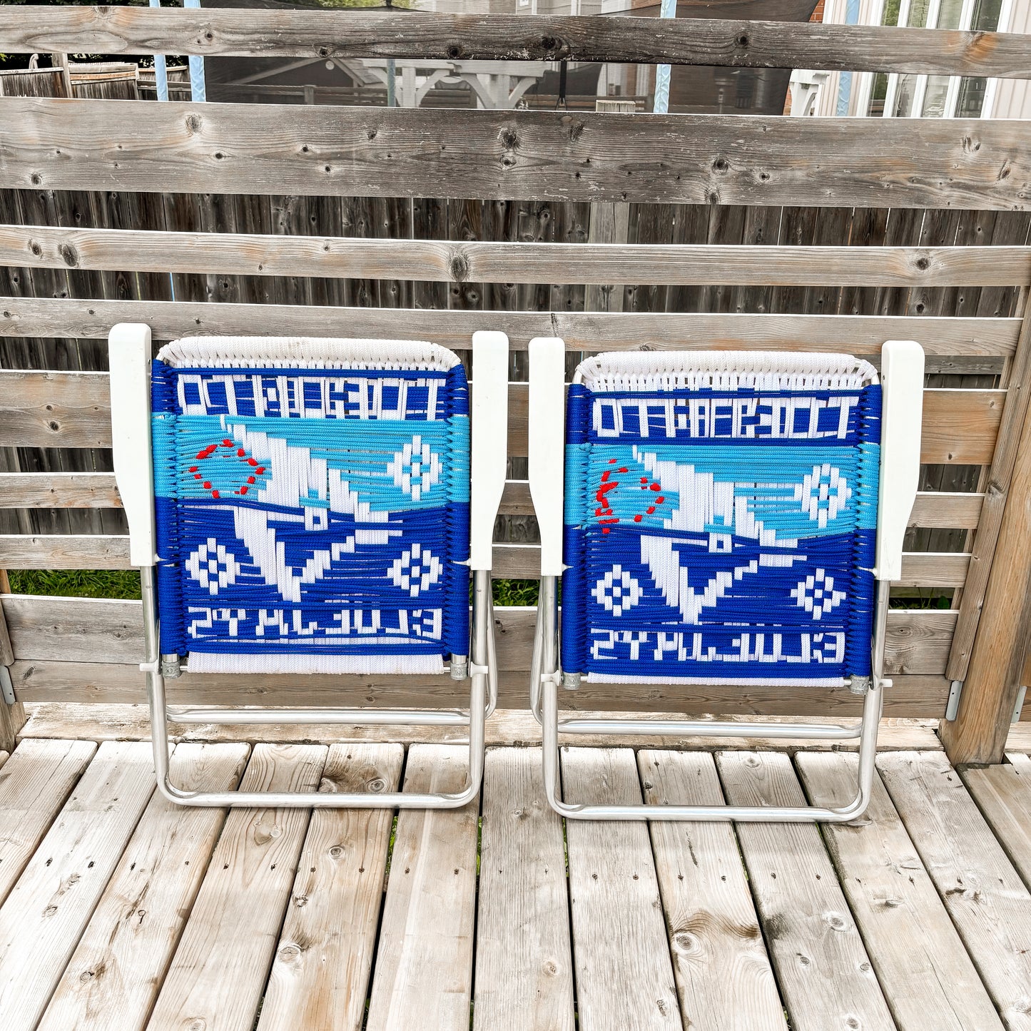 Handmade Toronto Blue Jays Macrame Lawn Chairs - Set of 2