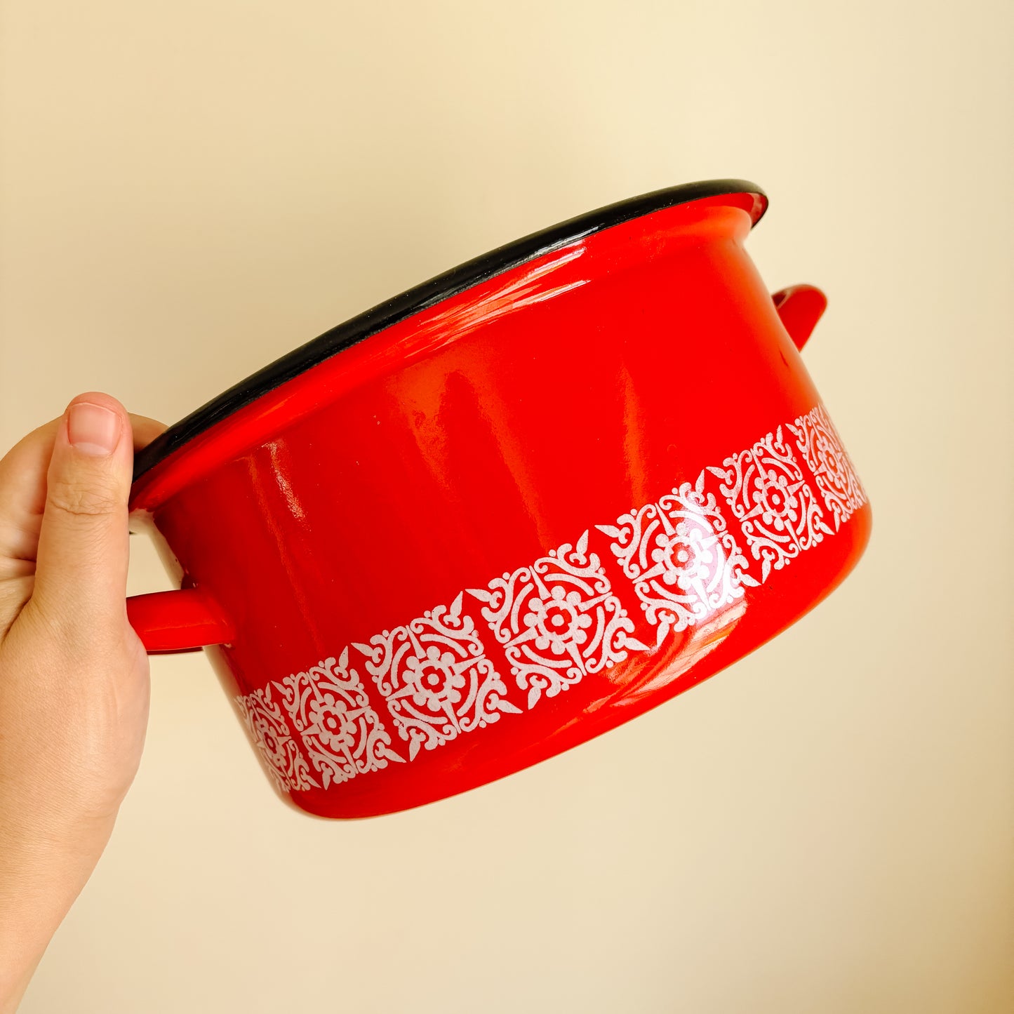 Midcentury Red Enamel 5 Quart Soup Pot with Lid