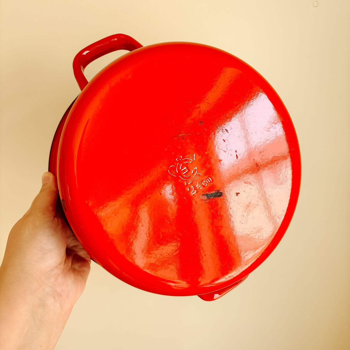 Midcentury Red Enamel 5 Quart Soup Pot with Lid
