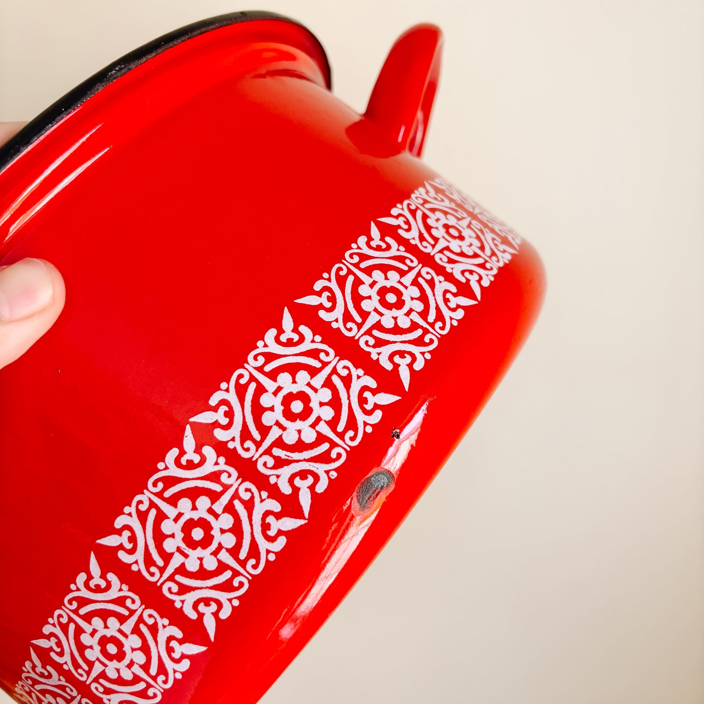 Midcentury Red Enamel 5 Quart Soup Pot with Lid