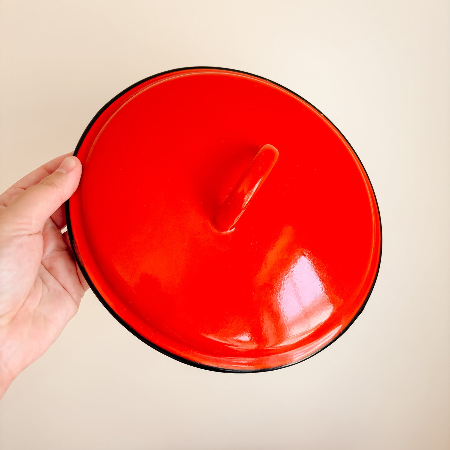 Midcentury Red Enamel 5 Quart Soup Pot with Lid