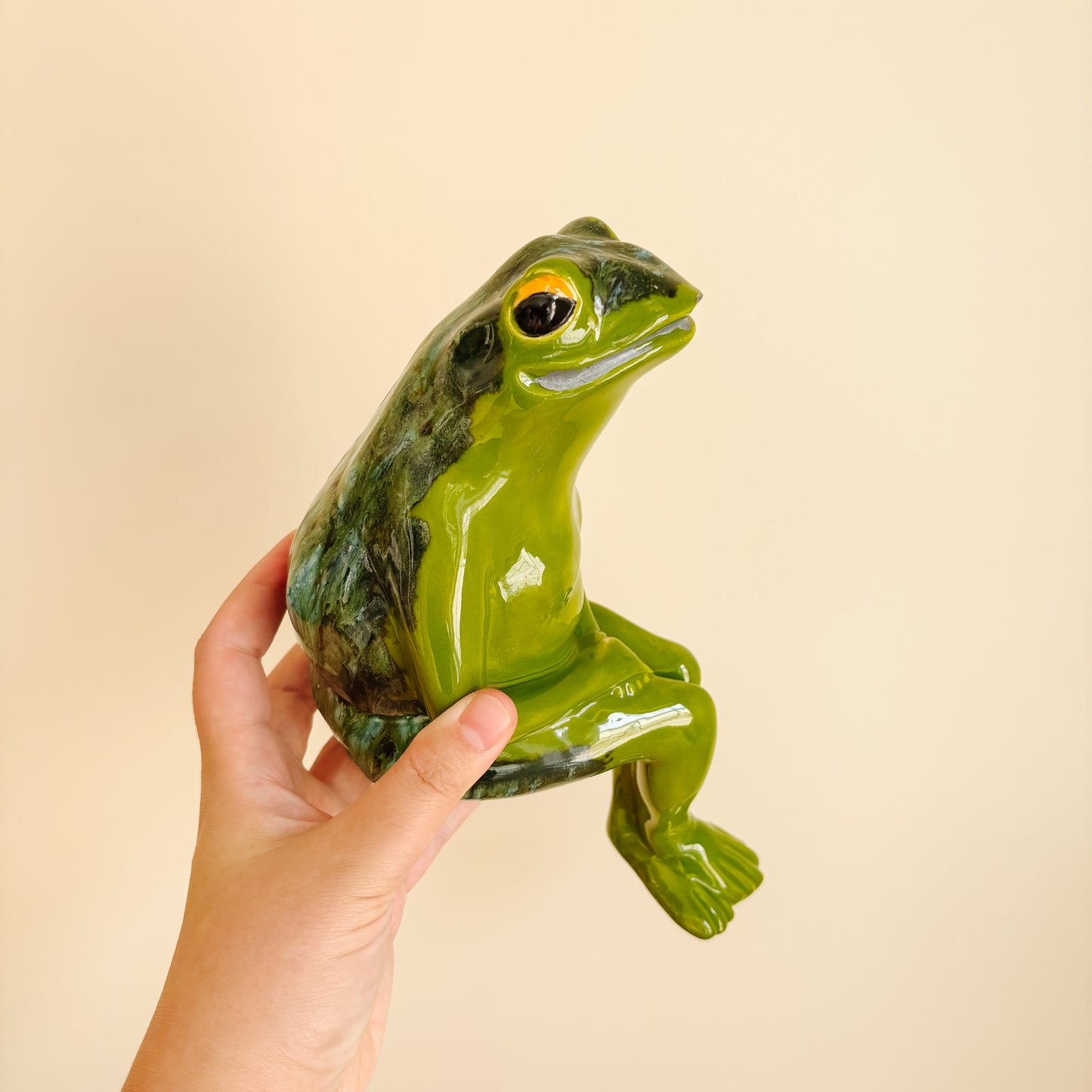 Hand-Painted Ceramic Sitting Frog Figurine