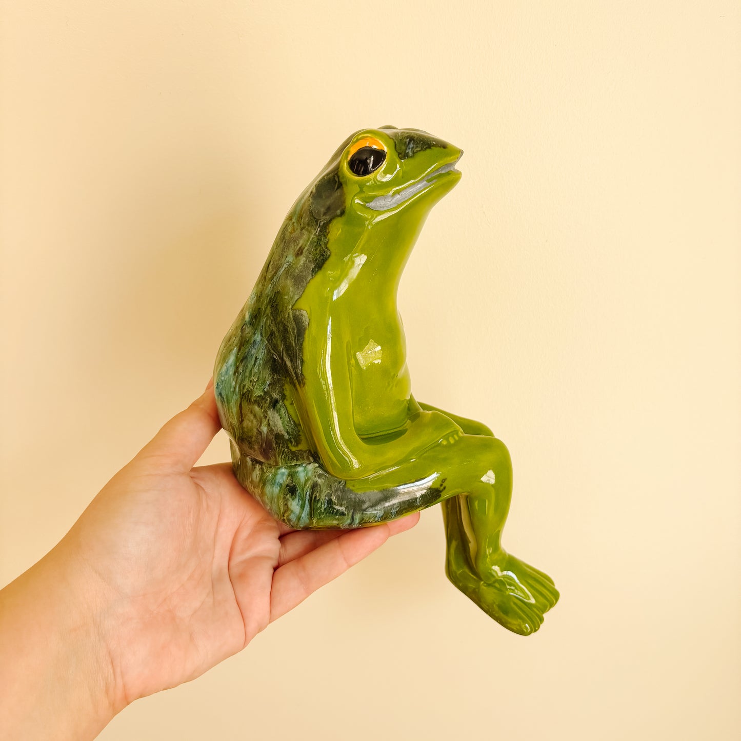 Hand-Painted Ceramic Sitting Frog Figurine